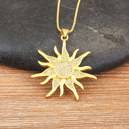 New Fashion Sun Shape Shiny Zircon Lucky Pendant Necklace 3 Styles For Women Punk Style Clavicle Chain Accessories Gifts - Floq & Raman