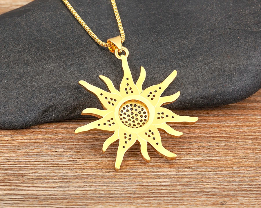 New Fashion Sun Shape Shiny Zircon Lucky Pendant Necklace 3 Styles For Women Punk Style Clavicle Chain Accessories Gifts - Floq & Raman