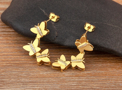 New Trendy Butterfly Shape Shiny Zircon Charm Drop Earrings For Women Girl Ear Jewelry Wholesale Accessories Delicate Gift - Floq & Raman
