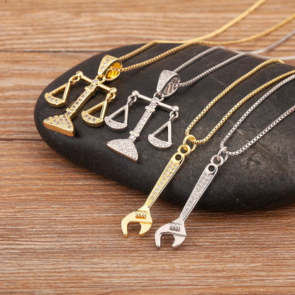 New Popular Balance Hammer Pliers Shape Charm Pendant Necklace 3 Styles For Women Pave Shiny Crystal Zircon Jewelry Gifts - Floq & Raman