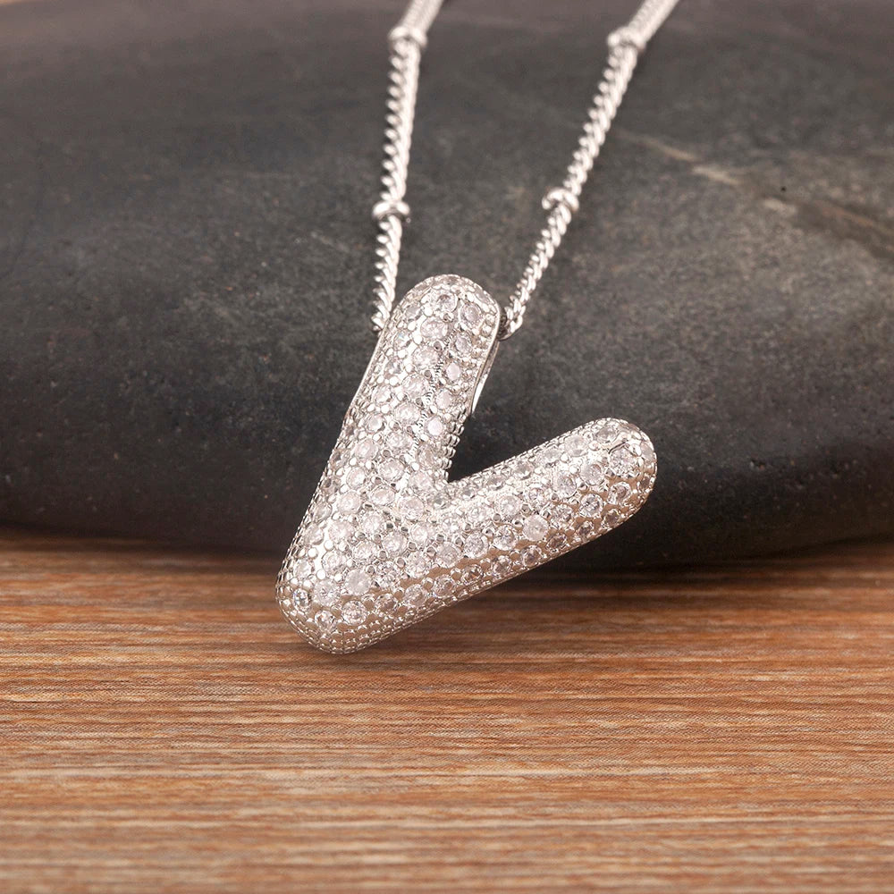 Hot Sale Pave Crystal Zircon A-Z Letters Pendant Necklace Male And Female Couples Name Initials Alphabet Jewelry Fine Gift - Floq & Raman