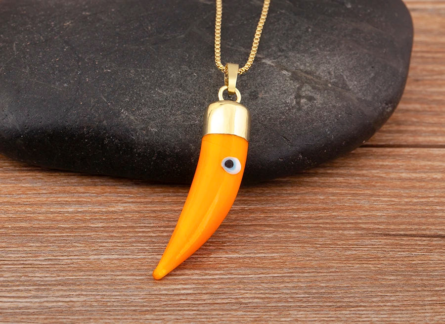 High Quality Creative Trend Capsicum Shape Zircon Evil Eye Charm Pendant Necklace For Women Girl Daily Party Jewelry Gifts - Floq & Raman