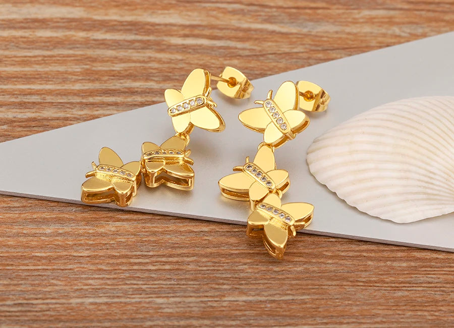 New Trendy Butterfly Shape Shiny Zircon Charm Drop Earrings For Women Girl Ear Jewelry Wholesale Accessories Delicate Gift - Floq & Raman