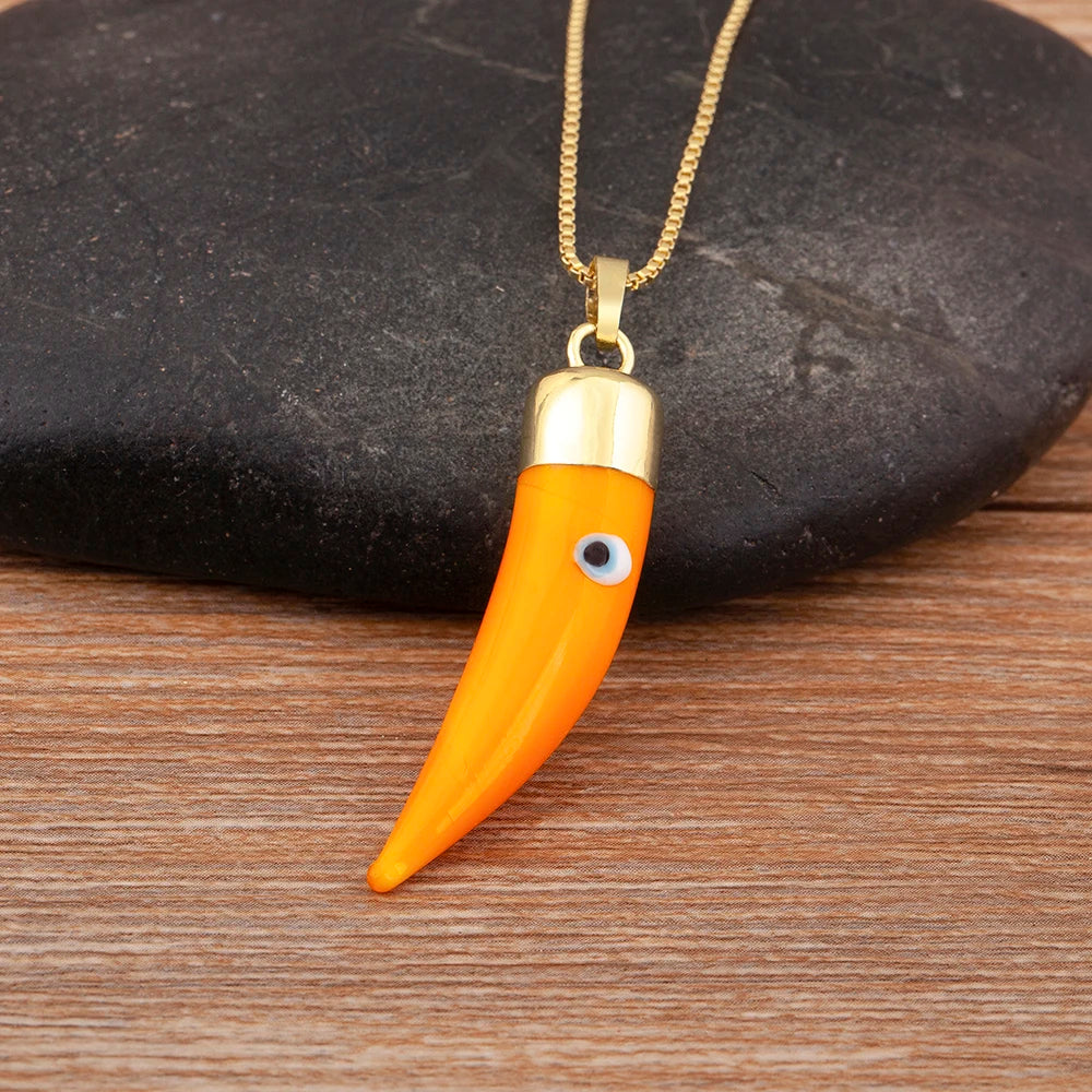 High Quality Creative Trend Capsicum Shape Zircon Evil Eye Charm Pendant Necklace For Women Girl Daily Party Jewelry Gifts - Floq & Raman