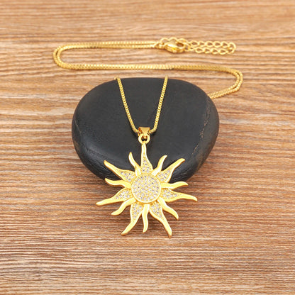 New Fashion Sun Shape Shiny Zircon Lucky Pendant Necklace 3 Styles For Women Punk Style Clavicle Chain Accessories Gifts - Floq & Raman
