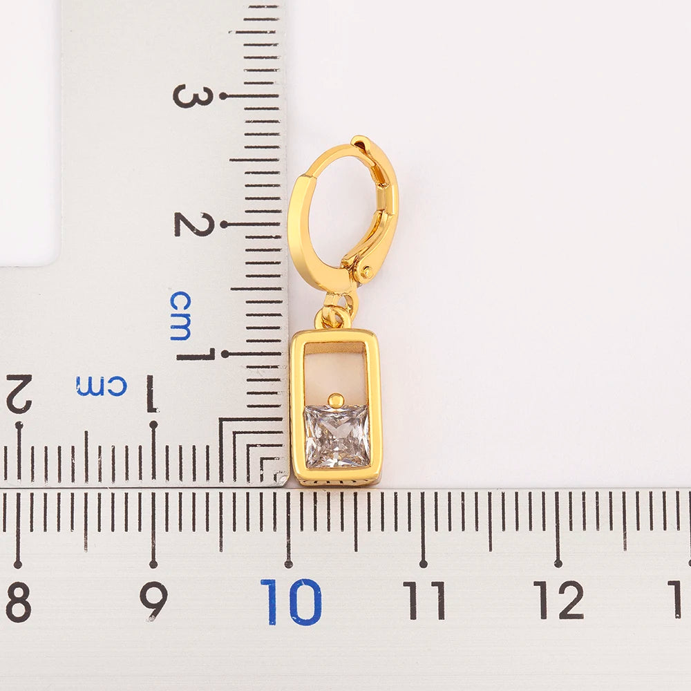 High Quality Hollow Design Rectangle Shape Shiny Zircon Charm Drop Earrings For Women Girl Wedding Party Ear Jewelry Gifts - Floq & Raman