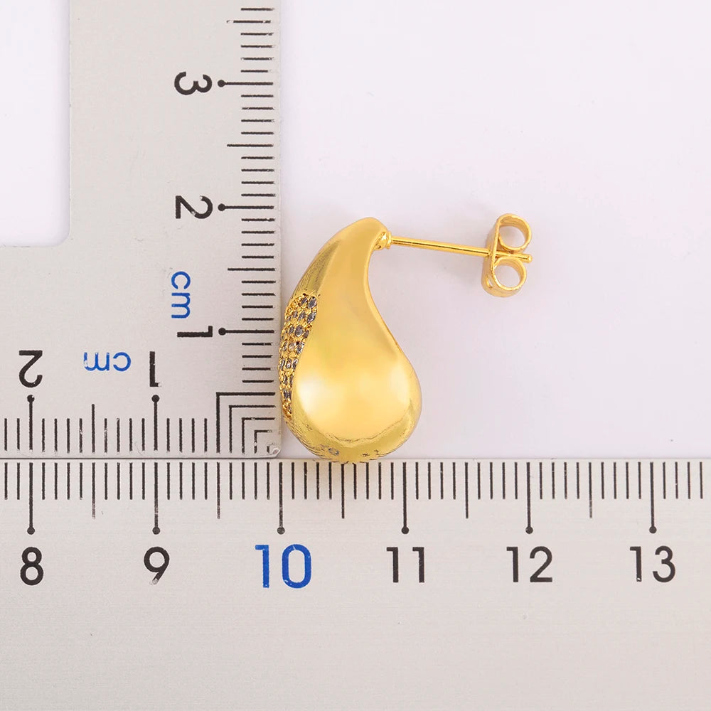 Hot Sale Shiny Heart Pattern Large Water Drop Metal Earrings For Women Retro Smooth Chunky Ear Jewelry Wedding Gifts - Floq & Raman