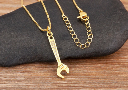 New Popular Balance Hammer Pliers Shape Charm Pendant Necklace 3 Styles For Women Pave Shiny Crystal Zircon Jewelry Gifts - Floq & Raman