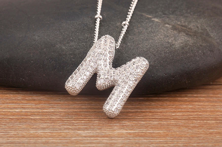 Hot Sale Pave Crystal Zircon A-Z Letters Pendant Necklace Male And Female Couples Name Initials Alphabet Jewelry Fine Gift - Floq & Raman