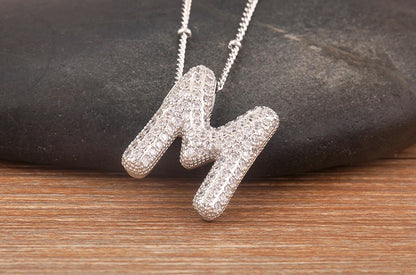 Hot Sale Pave Crystal Zircon A-Z Letters Pendant Necklace Male And Female Couples Name Initials Alphabet Jewelry Fine Gift - Floq & Raman