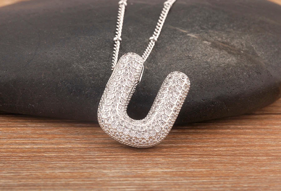 Hot Sale Pave Crystal Zircon A-Z Letters Pendant Necklace Male And Female Couples Name Initials Alphabet Jewelry Fine Gift - Floq & Raman