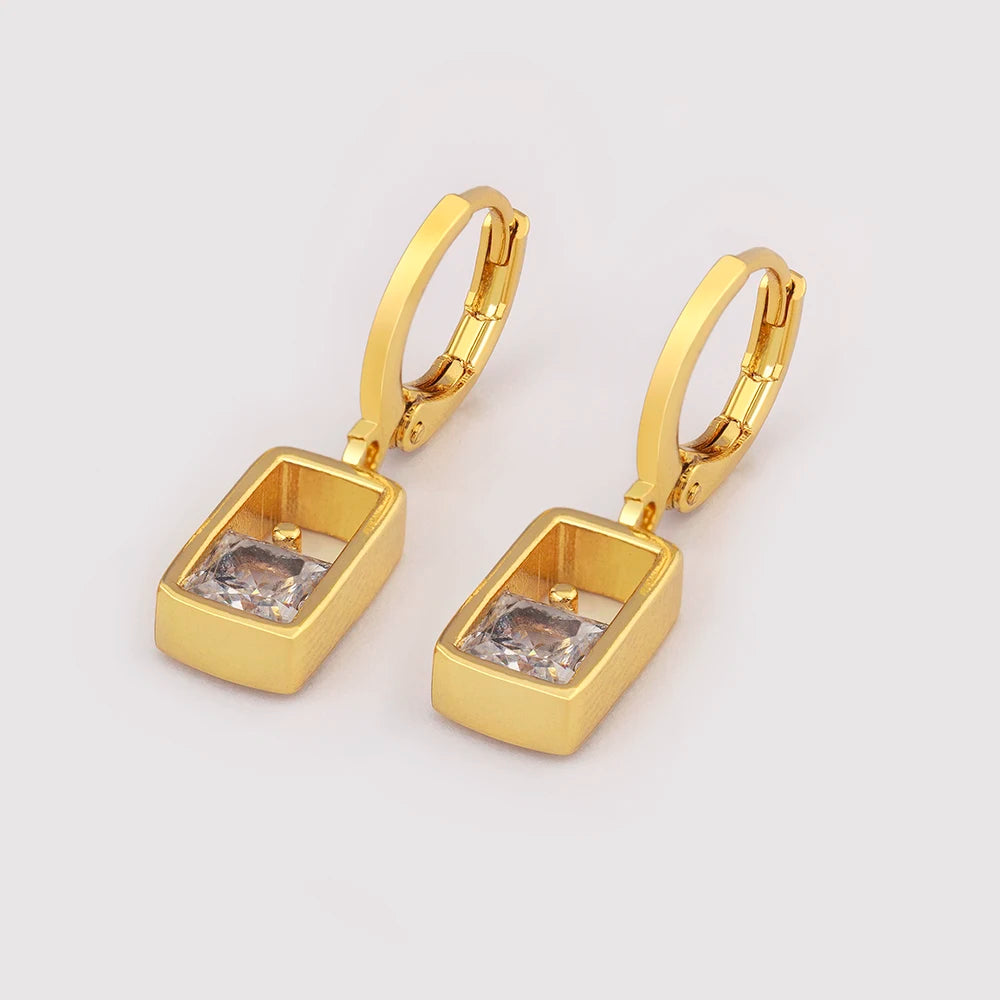 High Quality Hollow Design Rectangle Shape Shiny Zircon Charm Drop Earrings For Women Girl Wedding Party Ear Jewelry Gifts - Floq & Raman