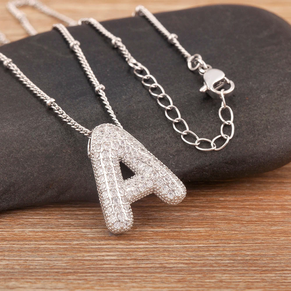 Hot Sale Pave Crystal Zircon A-Z Letters Pendant Necklace Male And Female Couples Name Initials Alphabet Jewelry Fine Gift - Floq & Raman