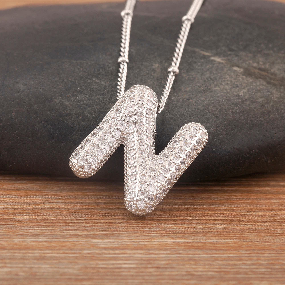 Hot Sale Pave Crystal Zircon A-Z Letters Pendant Necklace Male And Female Couples Name Initials Alphabet Jewelry Fine Gift - Floq & Raman