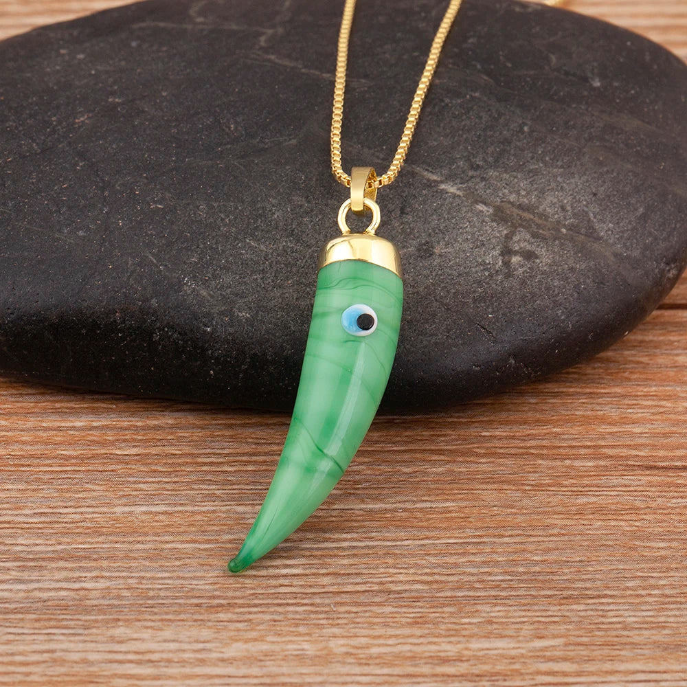 High Quality Creative Trend Capsicum Shape Zircon Evil Eye Charm Pendant Necklace For Women Girl Daily Party Jewelry Gifts - Floq & Raman