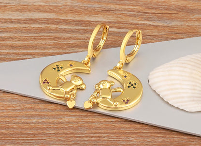 New Creative Design Moon Little Bear Heart Shape Zircon Earrings For Women Girl Fashion Cute Ear Jewelry Daily Party Gifts - Floq & Raman