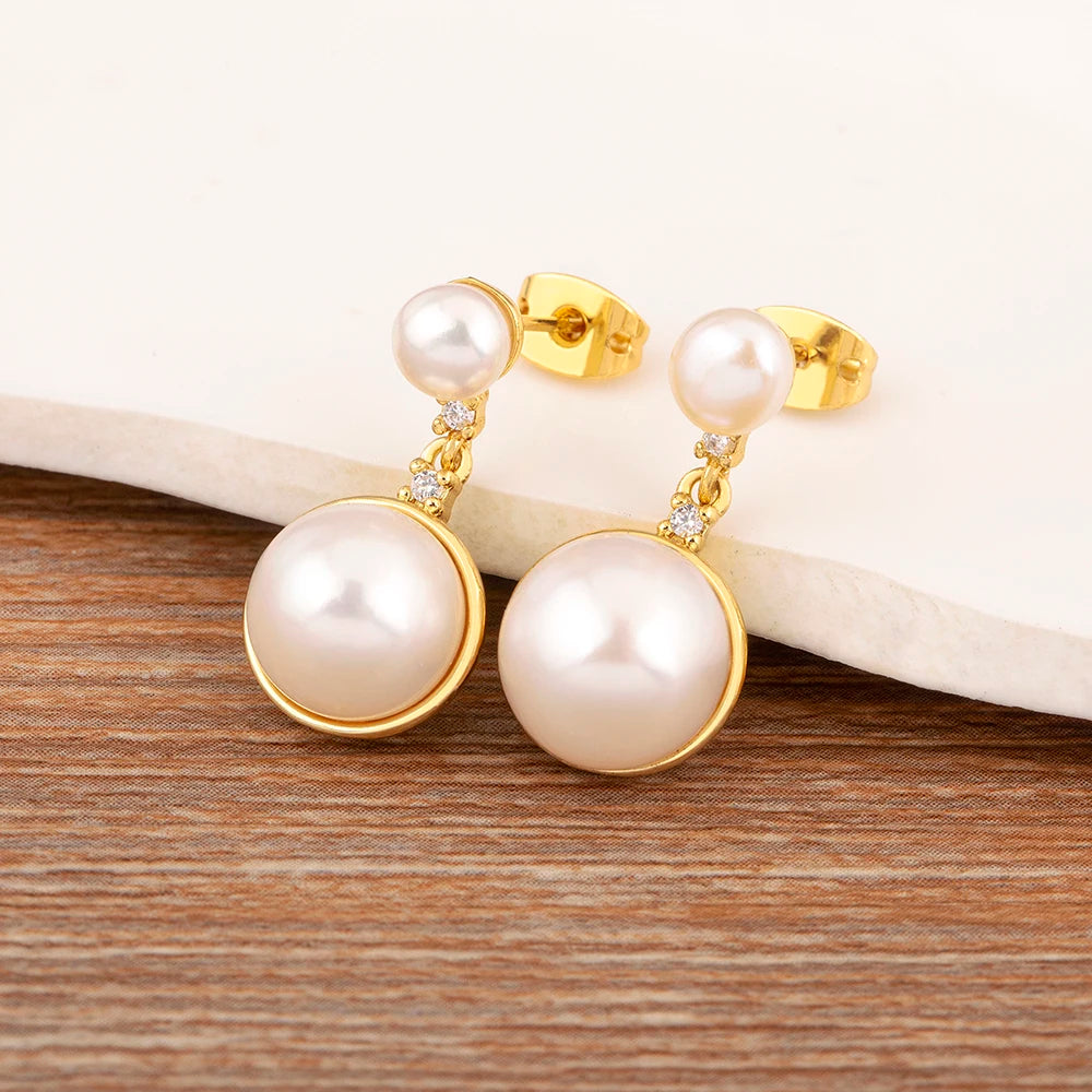 Light Luxury Trendy Copper Inlaid Pearl Zircon Charm Drop Earrings Female Wedding Party Jewelry Accessories Delicate Gifts - Floq & Raman