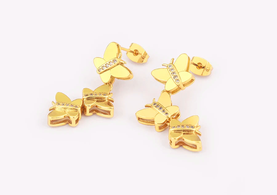New Trendy Butterfly Shape Shiny Zircon Charm Drop Earrings For Women Girl Ear Jewelry Wholesale Accessories Delicate Gift - Floq & Raman