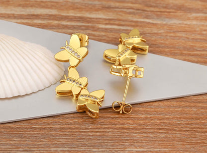 New Trendy Butterfly Shape Shiny Zircon Charm Drop Earrings For Women Girl Ear Jewelry Wholesale Accessories Delicate Gift - Floq & Raman