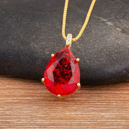 Classic New Design Waterdrop Shape Zircon Charm Pendant Necklace For Women Clavicle Chain Accessories Wedding Party Gifts - Floq & Raman