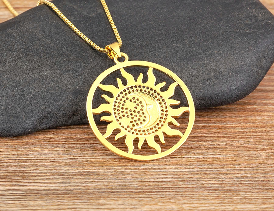 New Fashion Sun Shape Shiny Zircon Lucky Pendant Necklace 3 Styles For Women Punk Style Clavicle Chain Accessories Gifts - Floq & Raman