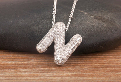 Hot Sale Pave Crystal Zircon A-Z Letters Pendant Necklace Male And Female Couples Name Initials Alphabet Jewelry Fine Gift - Floq & Raman