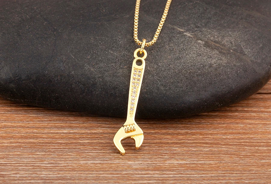 New Popular Balance Hammer Pliers Shape Charm Pendant Necklace 3 Styles For Women Pave Shiny Crystal Zircon Jewelry Gifts - Floq & Raman