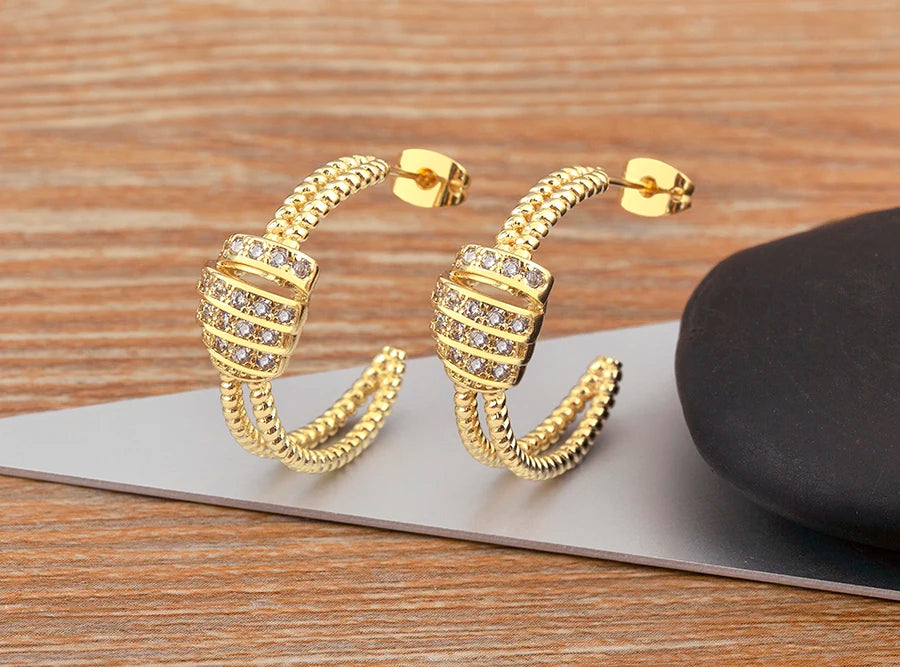 New Fashion Inlaid Shiny Zircon Double Layer Charm Drop Earrings For Women Elegant Aesthetic Ear Jewelry Accessories Gifts - Floq & Raman