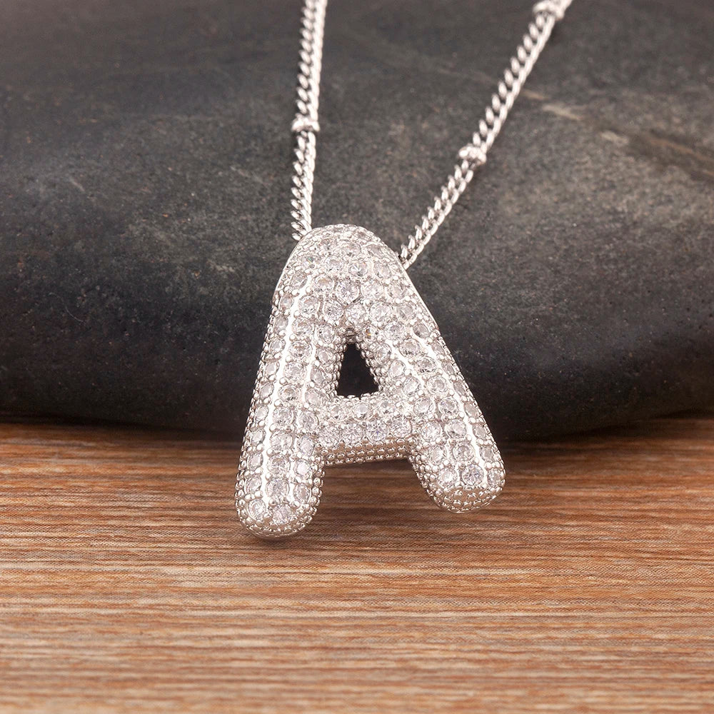 Hot Sale Pave Crystal Zircon A-Z Letters Pendant Necklace Male And Female Couples Name Initials Alphabet Jewelry Fine Gift - Floq & Raman