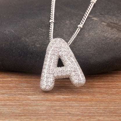 Hot Sale Pave Crystal Zircon A-Z Letters Pendant Necklace Male And Female Couples Name Initials Alphabet Jewelry Fine Gift - Floq & Raman