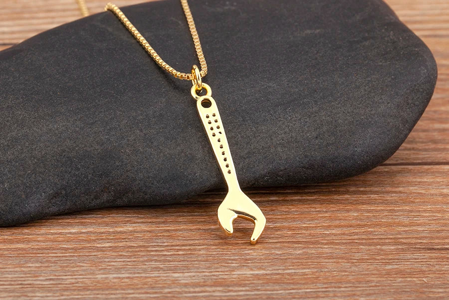 New Popular Balance Hammer Pliers Shape Charm Pendant Necklace 3 Styles For Women Pave Shiny Crystal Zircon Jewelry Gifts - Floq & Raman