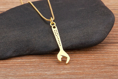 New Popular Balance Hammer Pliers Shape Charm Pendant Necklace 3 Styles For Women Pave Shiny Crystal Zircon Jewelry Gifts - Floq & Raman