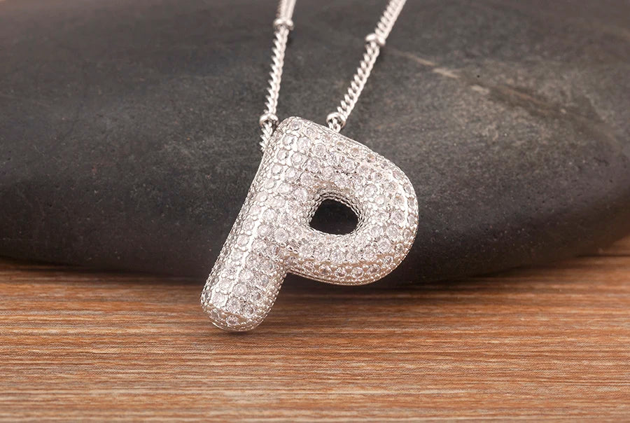 Hot Sale Pave Crystal Zircon A-Z Letters Pendant Necklace Male And Female Couples Name Initials Alphabet Jewelry Fine Gift - Floq & Raman