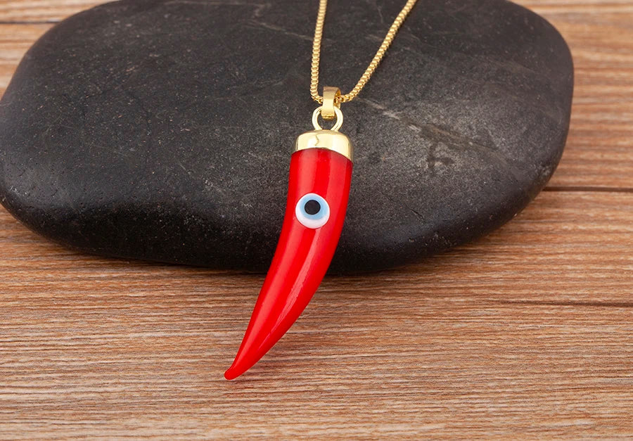 High Quality Creative Trend Capsicum Shape Zircon Evil Eye Charm Pendant Necklace For Women Girl Daily Party Jewelry Gifts - Floq & Raman
