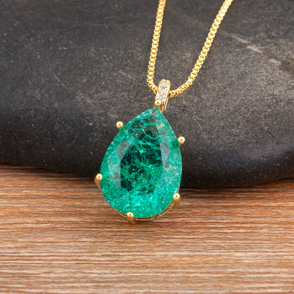 Classic New Design Waterdrop Shape Zircon Charm Pendant Necklace For Women Clavicle Chain Accessories Wedding Party Gifts - Floq & Raman