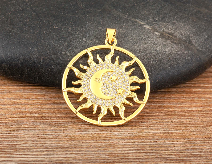 New Fashion Sun Shape Shiny Zircon Lucky Pendant Necklace 3 Styles For Women Punk Style Clavicle Chain Accessories Gifts - Floq & Raman