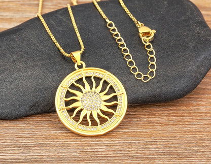 New Fashion Sun Shape Shiny Zircon Lucky Pendant Necklace 3 Styles For Women Punk Style Clavicle Chain Accessories Gifts - Floq & Raman