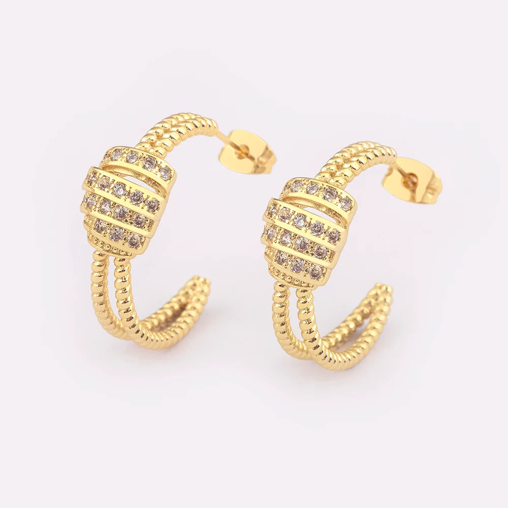 New Fashion Inlaid Shiny Zircon Double Layer Charm Drop Earrings For Women Elegant Aesthetic Ear Jewelry Accessories Gifts - Floq & Raman
