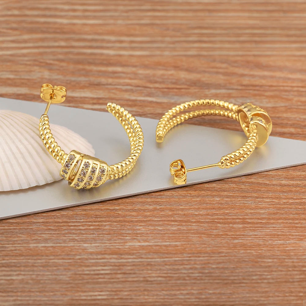 New Fashion Inlaid Shiny Zircon Double Layer Charm Drop Earrings For Women Elegant Aesthetic Ear Jewelry Accessories Gifts - Floq & Raman