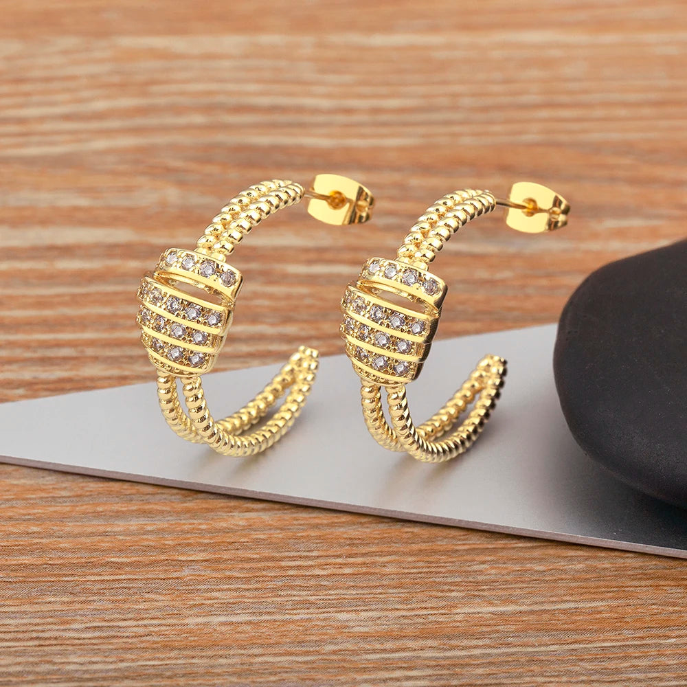 New Fashion Inlaid Shiny Zircon Double Layer Charm Drop Earrings For Women Elegant Aesthetic Ear Jewelry Accessories Gifts - Floq & Raman