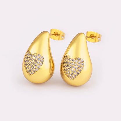 Hot Sale Shiny Heart Pattern Large Water Drop Metal Earrings For Women Retro Smooth Chunky Ear Jewelry Wedding Gifts - Floq & Raman
