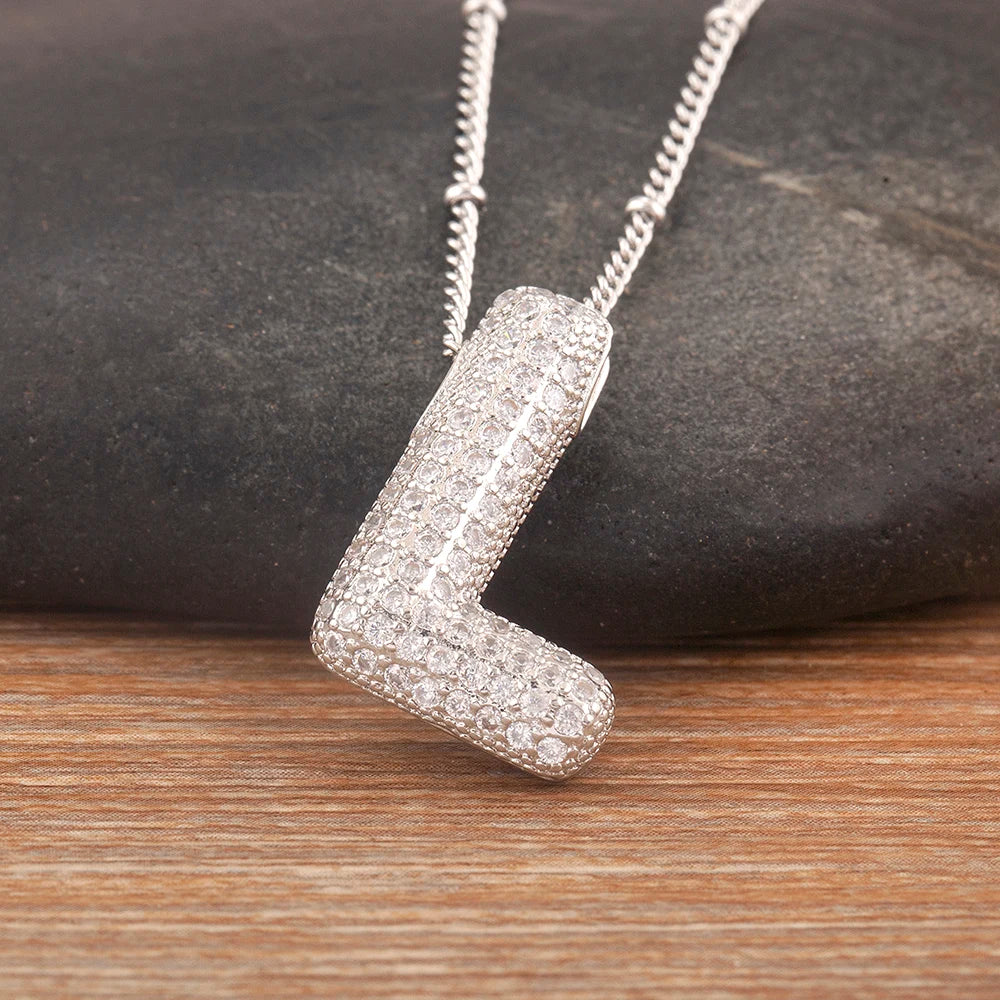 Hot Sale Pave Crystal Zircon A-Z Letters Pendant Necklace Male And Female Couples Name Initials Alphabet Jewelry Fine Gift - Floq & Raman