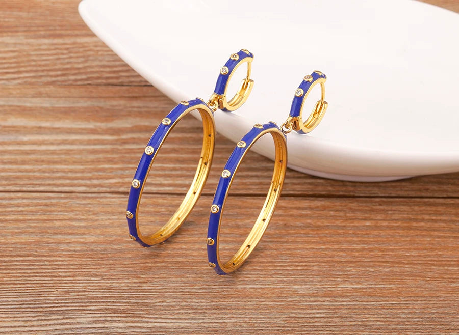High Quality Big Circle Hoop Earrings For Women Charms Original Design Dark Blue Female Fashion Party Jewelry Gift - Floq & Raman