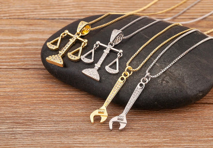 New Popular Balance Hammer Pliers Shape Charm Pendant Necklace 3 Styles For Women Pave Shiny Crystal Zircon Jewelry Gifts - Floq & Raman
