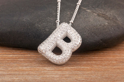 Hot Sale Pave Crystal Zircon A-Z Letters Pendant Necklace Male And Female Couples Name Initials Alphabet Jewelry Fine Gift - Floq & Raman