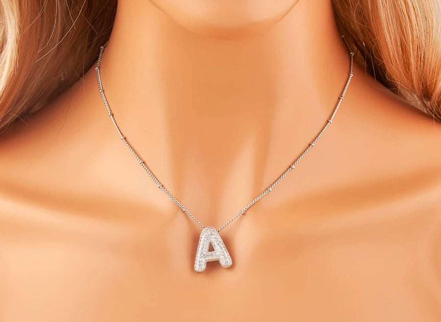 Hot Sale Pave Crystal Zircon A-Z Letters Pendant Necklace Male And Female Couples Name Initials Alphabet Jewelry Fine Gift - Floq & Raman