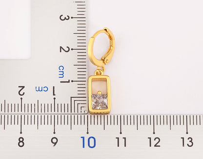 High Quality Hollow Design Rectangle Shape Shiny Zircon Charm Drop Earrings For Women Girl Wedding Party Ear Jewelry Gifts - Floq & Raman