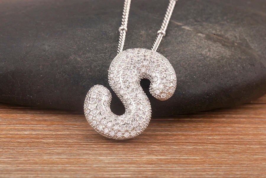 Hot Sale Pave Crystal Zircon A-Z Letters Pendant Necklace Male And Female Couples Name Initials Alphabet Jewelry Fine Gift - Floq & Raman