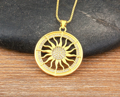 New Fashion Sun Shape Shiny Zircon Lucky Pendant Necklace 3 Styles For Women Punk Style Clavicle Chain Accessories Gifts - Floq & Raman