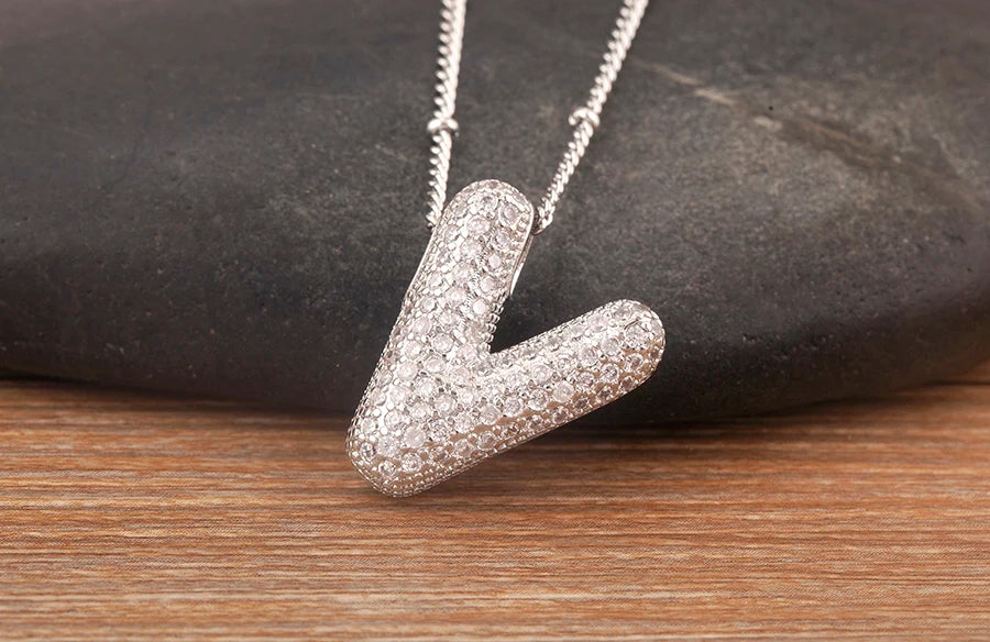 Hot Sale Pave Crystal Zircon A-Z Letters Pendant Necklace Male And Female Couples Name Initials Alphabet Jewelry Fine Gift - Floq & Raman